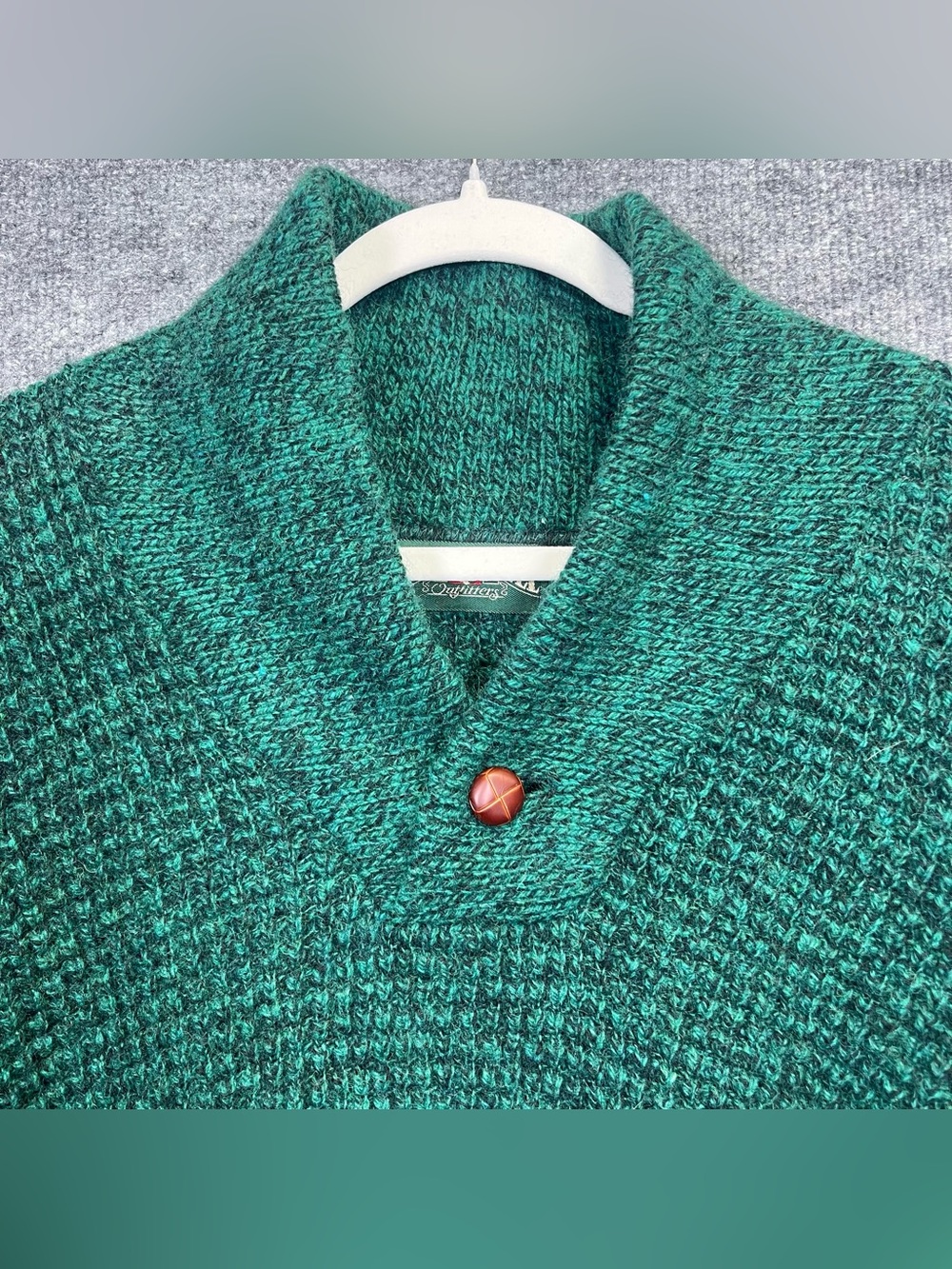 Vintage American Eagle Mens Medium Green Wool Knit Patch Elbow Grandpa Sweater - Picture 5 of 11